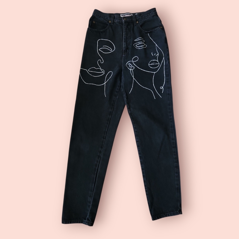 Vintage Hand Painted Pop Art Black‎ Jeans